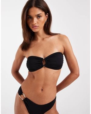 Vero Moda Bandeau Bikini Top With Molten Gold Hardware - Black