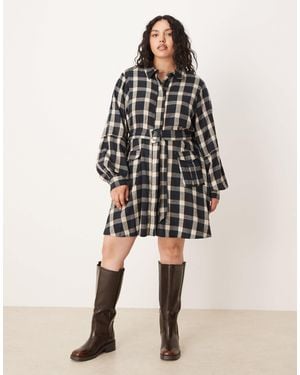 ASOS Asos Design Curve Shirt Mini Dress With Belt - Brown