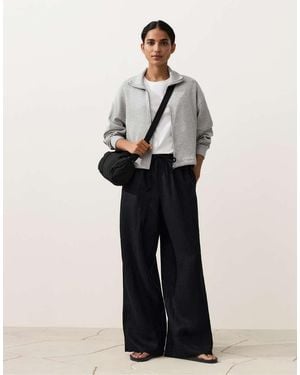 Oysho 100% Linen Straight-leg Trousers With Seam Detail - White