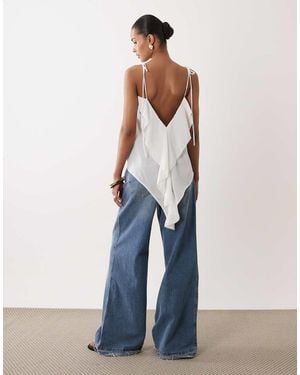 SNDY'S Cami Ruffle Detail Low Back Tie Shoulder Top - Blue
