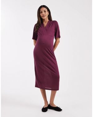 Mama.licious Mamalicious Maternity Short Sleeve Wrap Front Jersey Midi Dress - Purple