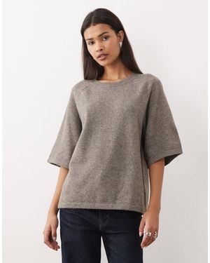 Vila – kurzärmliges, kastiges t-shirt aus weichem strick - Grau