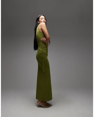 ASOS Co-ord Slinky Polyamide Ruched Tie Waist Maxi Skirt - Green