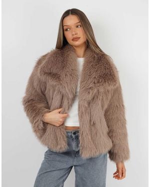 SIMMI Arabella Oversized Collar Faux Fur Coat - Brown