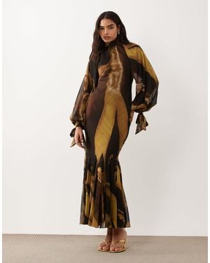 ASOS – hochgeschlossenes maxikleid - Natur