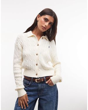 Polo Ralph Lauren Strick-cardigan mit zopfmuster und geradem schnitt - Weiß