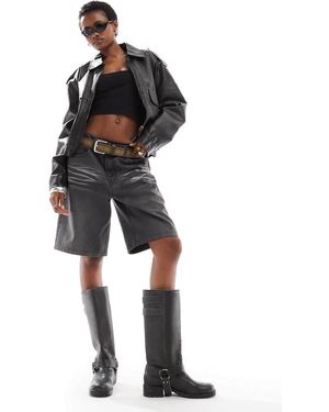 Lioness Boxy Leather Look Bomber Jacket - Black