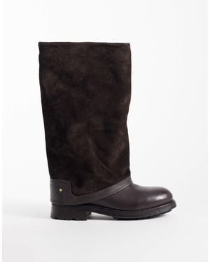 Bronx Bottes hautes pliables en daim coffee bean - Noir
