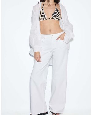 Stradivarius D91 Low Wide-leg Twill Jeans - White