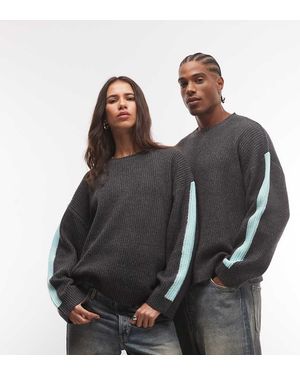 Collusion Maglione Oversize Girocollo Con Maniche A Righe - Nero