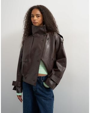 TOPSHOP Faux Leather Short Mac Jacket - Blue