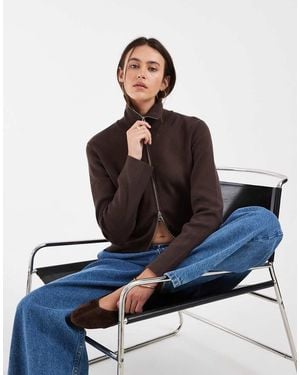 Object Cardigan Lavorato A Maglia Con Doppia Zip E Collo Alto - Blu