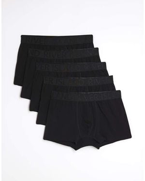 River Island Jacquard Waistband Pack Of 5 Trunks - Black