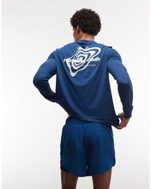 4505 Sneldrogend Hardloop-T-Shirt Van Performance Mesh Met Lange Mouwen En Print - Blauw