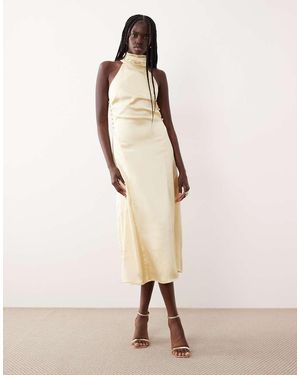 Pretty Lavish Satin High Neck Cut Out Back Midaxi Dress - Natural
