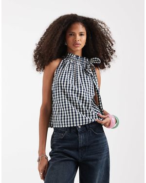 Neon Rose Bow Detail Short Sleeve Top - Blue