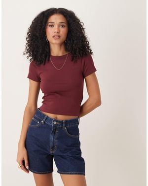 Gina Tricot Top ajusté à manches courtes - bordeaux - Bleu