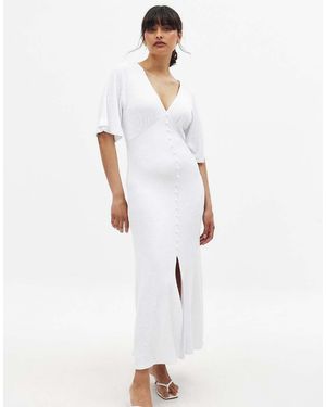 NA-KD Button Detail Midi Dress - White