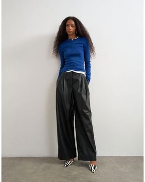 TOPSHOP Faux Leather Pleated Trouser - Blue