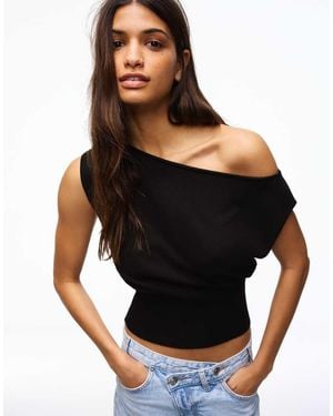 Bershka Boat Neck Top - Black