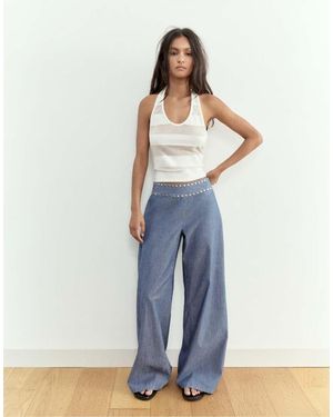 Pull&Bear Wide-leg Jeans With Studs - Blue