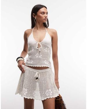 Monki Floral Crochet Beach Mini Skirt - White