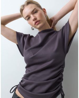 Threadbare Cape Sleeve Top With Side Ruche Detail - Blue