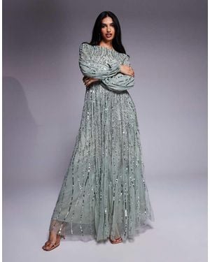 Beauut Vestido Largo De Manga Larga Con Diseño Con Adornos Jana De - Gris