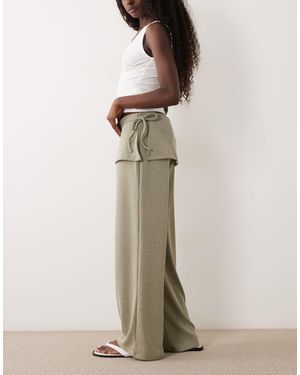ASOS Wide Leg Pants With Scarf Detail - Natural