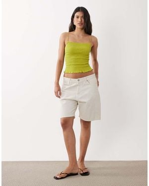 ASOS Shirred Cami Top With Ruffle Hem - Green