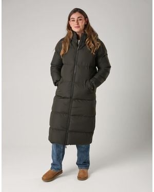 French Connection Longline Quilted Puffer Jacket With Hood - Green