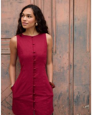 Threadbare Linen Blend Pinafore Dress - Red