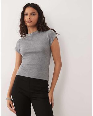 ASOS Short Sleeve With Stud Detail Top - Grey