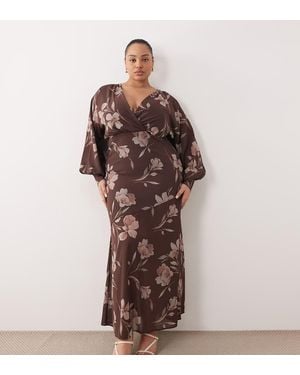 Pretty Lavish Curve Wrap Front And Back Batwing Sleeve Maxi Dress - Brown