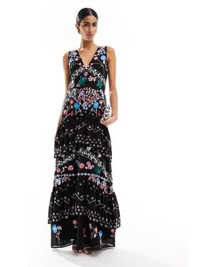 Maya Premium Embellished Plunge Maxi Dress - Black