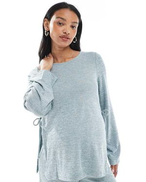 Mama.licious Mamalicious Slubby Knit Split Side Top Co-ord - Blue