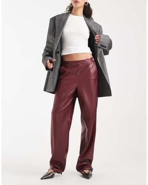 ONLY High Waist Faux Leather Straight Trousers - Red
