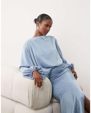 ASOS Asymmetrische Maxi Jurk Met Lijfje En Blousonmouwen - Blauw