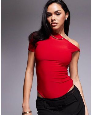 Fashionkilla Slinky Double Laye Twist Detail Bodysuit - Red