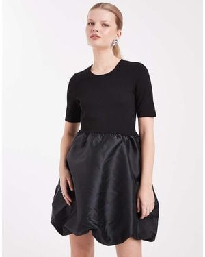 Pieces Satin Skirt Puffball Mini Dress - Black