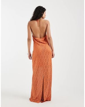 Vero Moda Stretch Lace Halter Maxi Dress - Orange