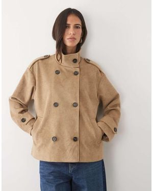 Pretty Lavish Faux Suede High Neck Cropped Trench Coat - Natural