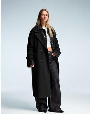 Bershka Trench Morbido Con Cintura - Blu