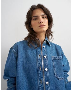 TOPSHOP Oversized Shacket With Panel Insert - Blue