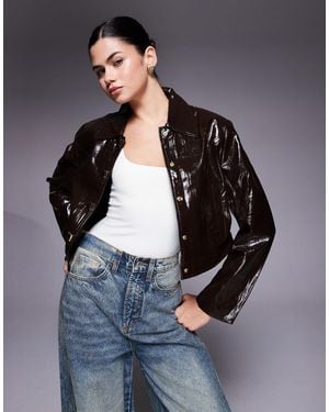 River Island Croc Faux Leather Harrington Jacket - Black