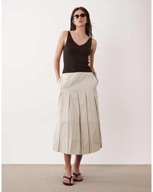 Barbour Kirby Wide Pleated Midi Skirt - Natural