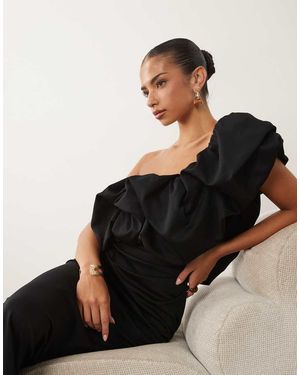 ASOS Scrunch One Shoulder Floor Length Dress - Black