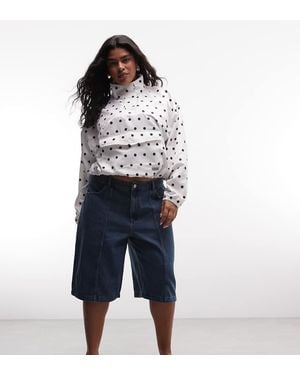 Noisy May baggy Denim Shorts With Seam Detail - Blue