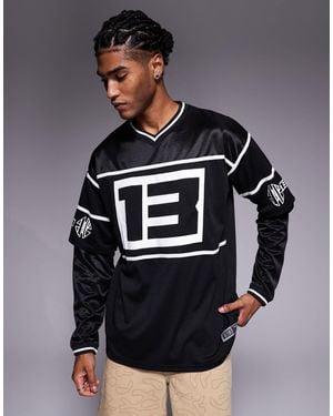 Liquor N Poker 400Gsm Varsity Long Sleeve T-Shirt With Gothic Script Logo - Blue