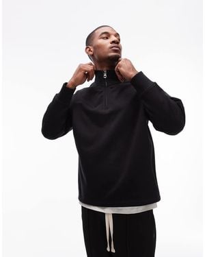 TOPMAN Felpa Oversize Premium Pesante Con Zip Corta Nera - Nero